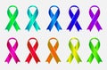 Set of colorful awareness ribbons isolated on