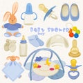 Set with colorful baby items for infant boys