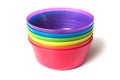 colorful baby plastic bowls on white background Royalty Free Stock Photo