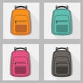 Set of colorful backpacks with long shadow
