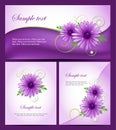 Set of colorful banners with purple daisy flowers