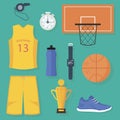 Set of colorful basketball items. Isolated flat vector design