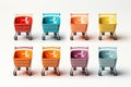 A set of colorful baskets for products in a supermarket. Royalty Free Stock Photo