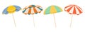 Set of colorful beach umbrellas isolated on white background. Summer icons Royalty Free Stock Photo