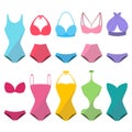Set of colorful beautiful stylish swimwear for summer