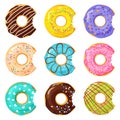 Set of colorful bitten donut on white background Royalty Free Stock Photo