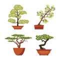 Set of colorful bonsai trees in pots. vector