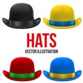 Set of colorful bowler hats. Vector Illustration.