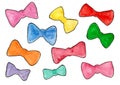 Set of colorful bows on a white background. Silhouettes with a black outline. Royalty Free Stock Photo