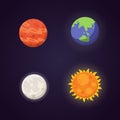 Set of colorful bright planets. Solar system, space with stars. Cute cartoon vector illustration.