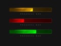 Set of 3 colorful, bright progress bars in different colors on