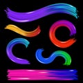 Set of colorful brush strokes on black background. Modern flow, wave Liquid shape. Dynamic elements design. Paint splash, splatter Royalty Free Stock Photo