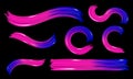 Set of colorful brush strokes on black background. Modern flow, wave Liquid shape pink and dark blue color. Dynamic elements