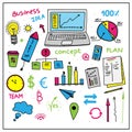 Set of colorful business elements. Hand drawn style.
