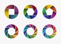 Set of colorful camera lens aperture icons. Royalty Free Stock Photo