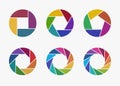 Set of colorful camera lens aperture icons.