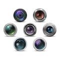 Set of colorful camera photo lenses. Vector illustration.