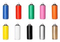 Set with colorful cans of spray paints on white background Royalty Free Stock Photo