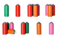 Set with colorful cans of spray paints on white background Royalty Free Stock Photo