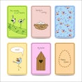 Set of 6 colorful cards with cute birds.