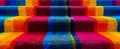 A set of colorful carpeted stairs with a rainbow colored carpet Royalty Free Stock Photo