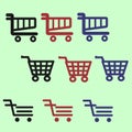 Set colorful cart or trolly icon for smart phone application and web icon