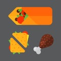 Set of colorful cartoon fast food icons restaurant tasty american sandwich meat and unhealthy burger meal