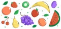 Set of colorful cartoon fruit icons. Vector illustration, isolated on white Royalty Free Stock Photo