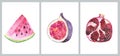 Set of colorful cartoon fruit icons: apple, pear, strawberry, orange, peach, plum, banana, watermelon, pineapple, papaya Royalty Free Stock Photo