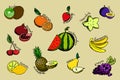 Set of colorful cartoon fruit icons. Royalty Free Stock Photo