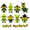 Set of colorful, cartoon, funny monsters, Halloween celebration.