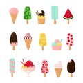 Set of colorful cartoon ice creams and popsicles. Can be used for poster, print, cards, clothes decoration and ice cream
