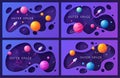 Set of colorful cartoon outer space backgrounds, designs, banners, artworks.