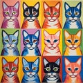 Vibrant Cat Painting With Bold Chromaticity And Symmetry