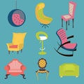 Set of colorful chairs interior detail. Royalty Free Stock Photo