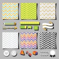 Set of colorful chevron pattern square cards design elements