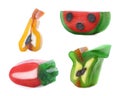 Set of colorful chewing candies on white, closeup Royalty Free Stock Photo