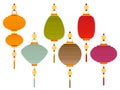 Set of colorful Chinese paper street lanterns in flat style Royalty Free Stock Photo