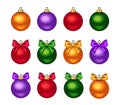 Set of colorful Christmas balls with bows. Vector illustration. Royalty Free Stock Photo