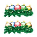 Set of colorful Christmas balls and Christmas tree Royalty Free Stock Photo