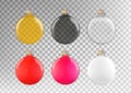 Set of colorful Christmas balls with sparkles, transparent, gold, black and red, pink, white. For decoration. Royalty Free Stock Photo