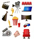 Set of colorful cinema icons different modern object