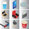 Set of colorful cinema or movie objects