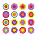 Set of colorful circles and rings of different colors