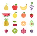 Set of colorful clipart fruits. Fruit icons set. Collection of clip art fruit icons. Royalty Free Stock Photo