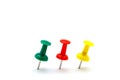 Set of colorful color push pins isolated on white background. Royalty Free Stock Photo