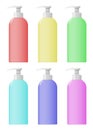 A set of colorful cosmetic bootleg bottles.