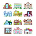 Set of colorful country houses, family cottages, mansion recreation, hotels. Royalty Free Stock Photo