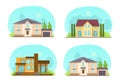 Set colorful country town houses with roof, suburban cottages, guest house, mansion, townhouse, house brick, buildings. Facade