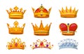 Set of colorful crowns in cartoon style. Royal crowns from gold for king, queen and princess.Crown awards collection for winners Royalty Free Stock Photo